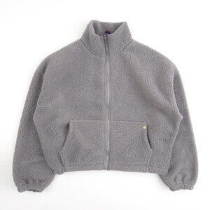 High Level HL Grey Sherpa Fleece Crop Zip up Jacket Warm Soft Fluffy Cozy